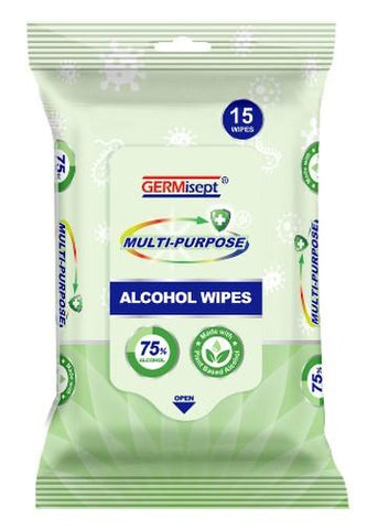 Germisept Multi-Purpose Alcohol Wipes (15 Count Packs) + Spray Bundle